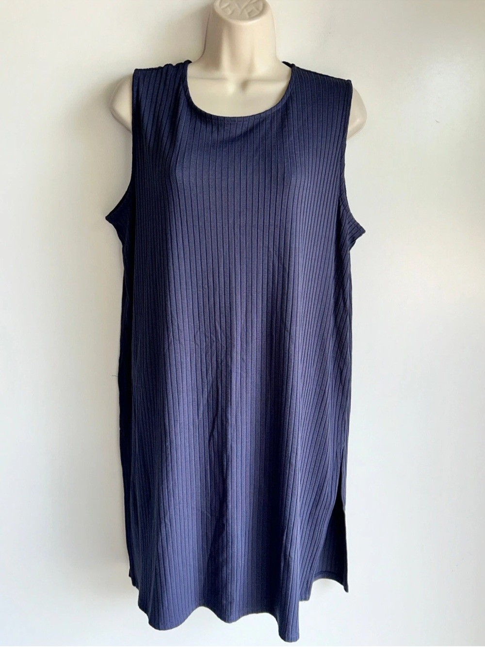 J. Jill Navy Sleeveless Ribbed Midi Dress. Sz Lrg